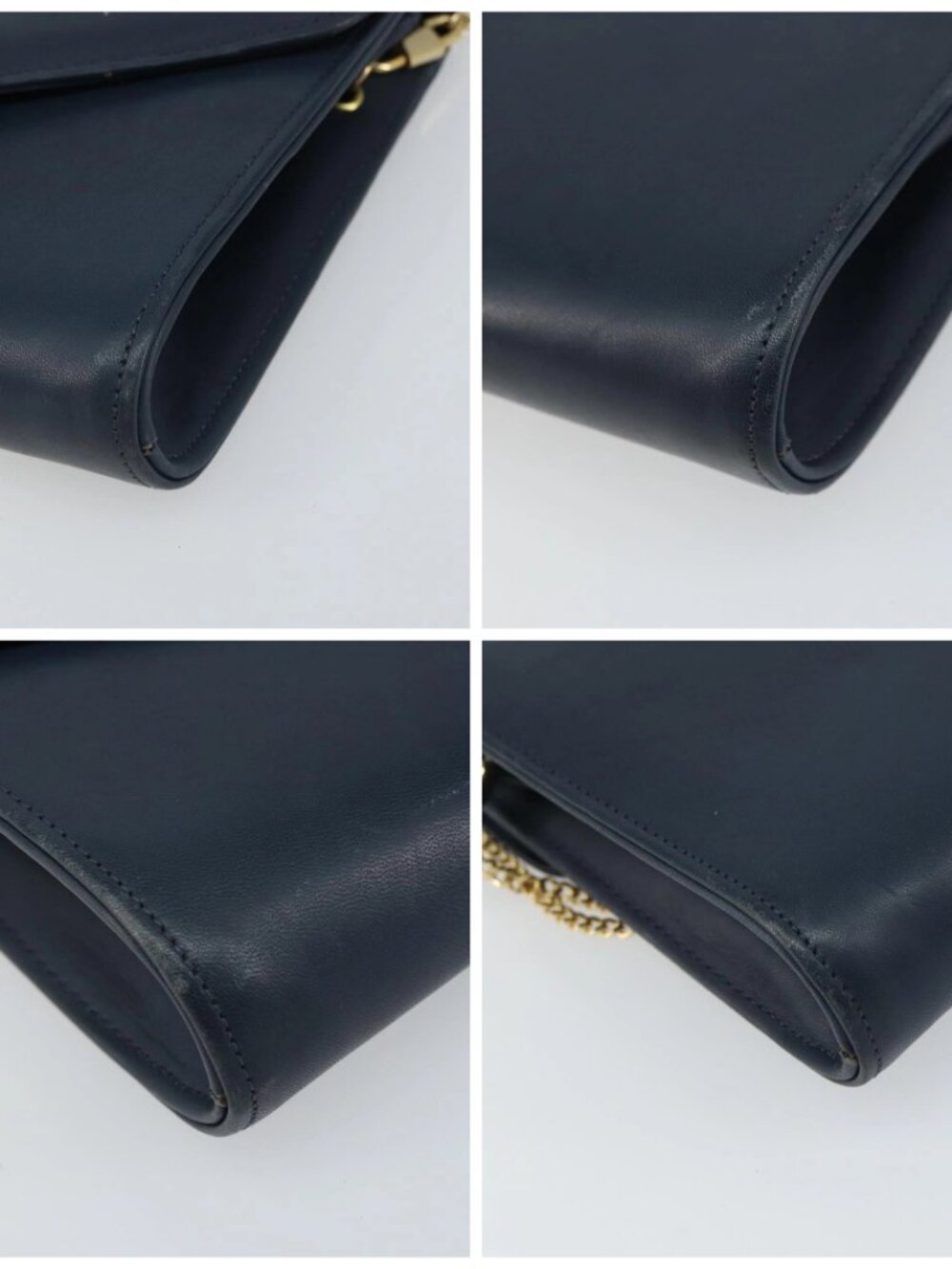 Christian Dior Chain Shoulder Bag Leather Navy Gold Auth BA9389 - Picture 14 of 16